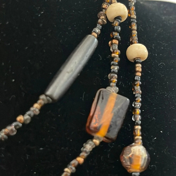 Beaded long necklace glass brown green tan  boho casual - Picture 5 of 10